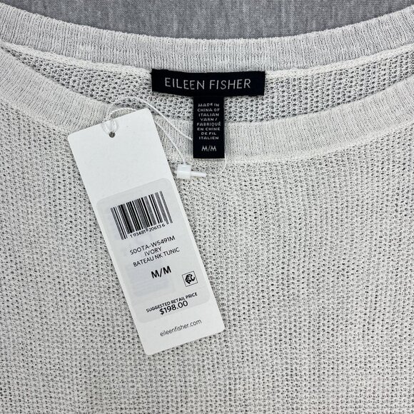 Eileen Fisher Fine Organic Linen Crepe Tunic Top Womens M Ivory Bateau $198 NEW - Picture 10 of 14